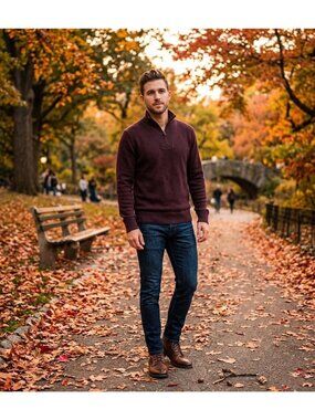 Stetson Mens Elbow Patch Sweater Burgundy Size S Fall Preppy Minimalist Cozy